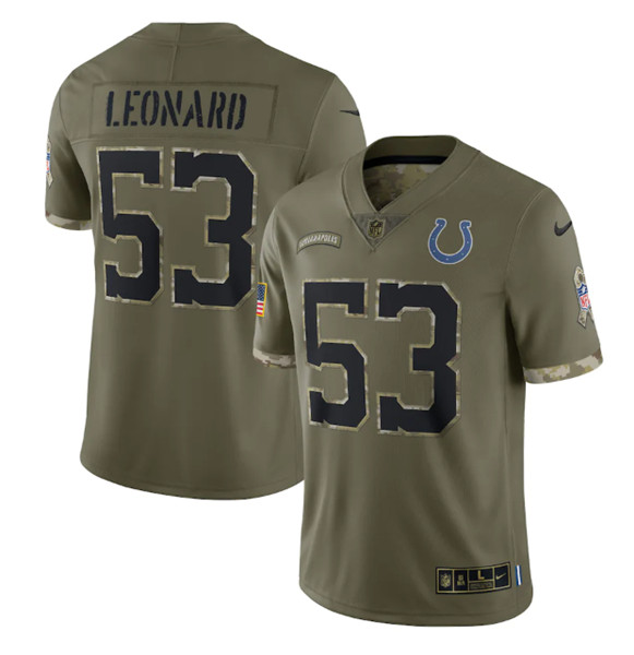 Men's Indianapolis Colts #53 Shaquille Leonard 2022 Olive Salute To Service Limited Stitched Jersey - Click Image to Close